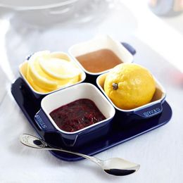 Bowls Cherry Red Enamel Kitchen Tableware Ceramic Square Multi-functional Small Bowl Set Soup Rice With Tray Sets