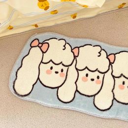 Carpets Cute Three Sheep Girl Bedroom Carpet Milk Flavoured Blue Lamb Thickened Imitation Cashmere Floor Mat Bedside H008