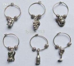 Factory Antique Silver Zinc Alloy Wine Glasses Charms Vineyard Style Party Decoration Prom Gift40078322898031