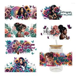 Window Stickers Cute Girl UV DTF Transfer Happy Juice Printed Sticker For The 16oz Libbey Glasses Wraps Bottles D16248