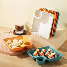 Plates Square Dumpling Plate With Vinegar Sauce Dish Space Snack Platter Creative Separated Divided Tray Kitchen Tableware