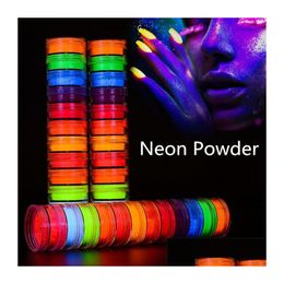 Eye Shadow Neon Party Powder 12 Colors In 1 Set Luminous Eyeshadow Nail Glitter Pigment Fluorescent Manicure Nails Art Drop Delivery H Otrkn