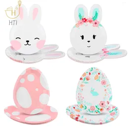 Disposable Dinnerware FIONUPI 32 Pcs Easter Paper Plates Egg Shaped Colorful Eggs Dinner Tableware Set Happy Des