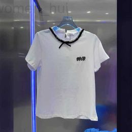 Women's T-Shirt designer Trendy brand sequin ribbon bow T-shirt for women in spring 2024, white letters, simple and versatile, fitting short sleeved half WND0