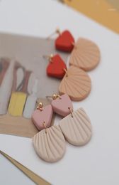 Handmade Polymer Clay Earrings Geometric Drop Pendant Elegant Morandi Colour Statement Earrings18727056