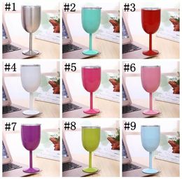 10oz Stainless Steel Wine Glasses Double Wall Ice Drink Vacuum Insulated Tumbler With Lids Nonslip Glass 11 Color wly9357048874
