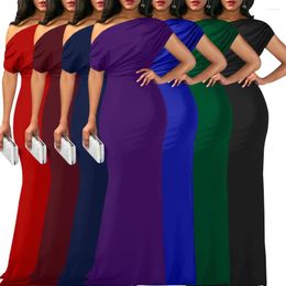 Party Dresses 2024 Women Oblique Shoulder Slim Folds Long Dress Elegant Evening Floor Length Vestido De Festa