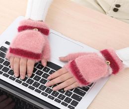 Five Fingers Gloves Winter Warm Thickening Wool Knitted Flip Fingerless Flexible Exposed Finger Mittens Men Women Touchscreen9981453