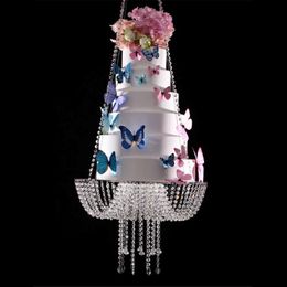 18 inch Crystal Cake Rack Chandelier Style Drape Suspended Swing cake stand round hanging cake stands wedding Centrepiece 2668