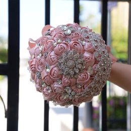 Wedding Flowers Women Handle Bridal Bouquets Brooches Bouquet Crystals Beaded Party Accessories 253C