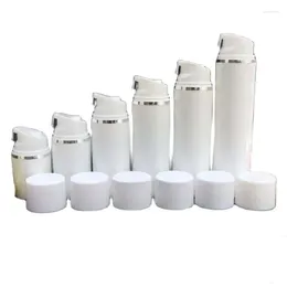 Storage Bottles 120ML White Plastic Airless Bottle With Silver Line Or Transparent Cap For Cosmetic Packaging Products