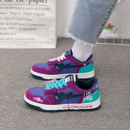 Men's Women's Flower Style Casual Shoes Youth Low Top Board Sneakers Breathable Sports Trainers Grey Pink Purple Green