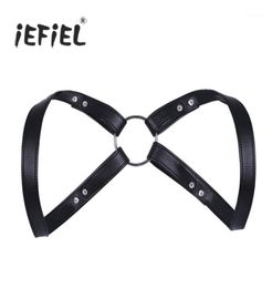 iEFiEL Brand Fashion Sexy Men Lingerie Faux Leather Adjustable Body Chest Harness Bondage Costume with Press Buttons17658326