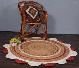 Carpets Jute Rug Circle Colour Handmade Round Decorative 3x3 Feet Braided Look Carpet