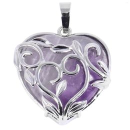 Pendant Necklaces TUMBEELLUWA Natural Amethyst Crystal Stone For Women Men Carved Love Heart Shape Gemstone Charms Jewellery Making