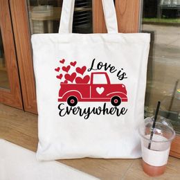 Storage Bags Love Is Everywhere Print Reusable Shopping Bag Women Canvas Tote Printing Eco Cartoon Shopper Shoulder