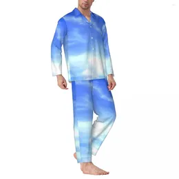 Home Clothing Blue Sky Pyjamas Set Pography Clouds Print Lovely Sleepwear Male Long Sleeve Casual Sleep Two Piece Nightwear Plus Size 2XL