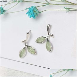Stud Leaf Shape Earring Sterling Sier Earings for Women Opal Green Stone Ear Pierced Drop Delivery Jewellery Earrings Dhtqb