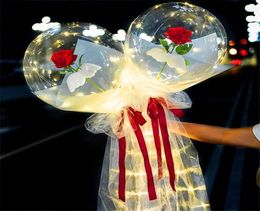 LED Luminous Balloon Rose Bouquet Transparent Bobo Ball Rose Valentines Day Gift Birthday Party Wedding Decoration Balloons OWE2933433803