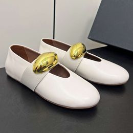Fashion Flat Muller Pumps Metal Buckle Designer Comfy Ballet Dance Shoes Mary Jane Round Toe Loafers Women