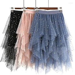 Skirts Women's Tulle Skirt Formal High Low Asymmetrical Midi Length Elastic Waist Tutu Layered Puffy Fairy Dating Gifts One Size
