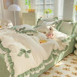 Bedding Sets Kawaii Set Princess Ruffle Bed Covers Washed Cotton Duvet Cover Sheet And Pillowcase Bedroom Decor