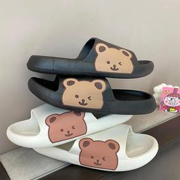 Slippers 2024 Summer Women Cartoon Bear Shoes EVA Outdoor Slides Soft Thick Soled Non-slip Pool Indoor Home