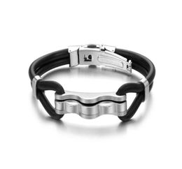 Black Silver Colour Fashion Simple Men039s Leather Bangle Stainless Steel Bracelet Watchband Jewellery Gift for Men Boys 52012055705962695