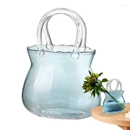 Vases Portable Transparent Handbag Hydroponic Vase Home Decor Artistic Ornament Office Desktop Decorations Glass Flowerpot