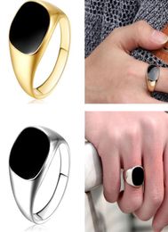 Men Vintage Ring Gold Silver Plated Black Enamel Rings Punk Classic Black Drip Imitation Black Stones Male Enamel Ring7742969