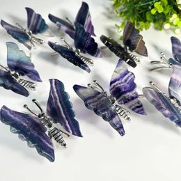 Decorative Figurines Natural Rainbow Fluorite Butterfly Ornaments Home Decorations Aquarium Room Decor Mineral Stones Crystals Crystal Gift