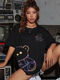 Women's T Shirts Personality Kawaii OK Teddy Bear Prints T-Shirts Female Cotton Graphic Tees Fashion Casual Woman Clothes Comfortable Street