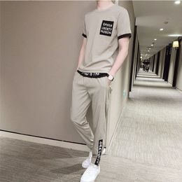 Top Pants Sets Cool Basic Tracksuit Regular Fit Male T Shirt 2 Piece Outfit Stretch Sports Suits Elastic S Clothes for Men 240507