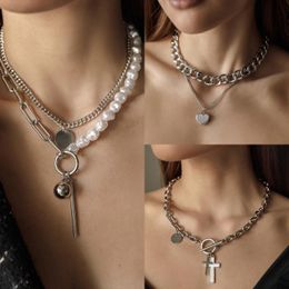 European and American Jewelry Cross Heart Pendant Necklace for Women Sweater Chain Trendy Accessories 240429