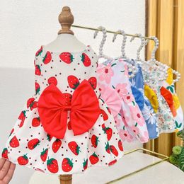 Dog Apparel Puppy Red Strawberry Dress Pet Summer Clothes Teddy Schnauzer Soft Pullover Big Bowknot