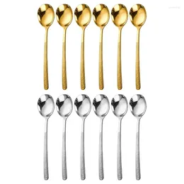 Spoons Pack Of 6 Long Handle Spoon Teaspoon Steel Dessert Coffee Stirring For Cold Beverages Soups And