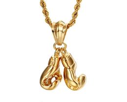 Men039s Sport Pair Boxing Glove Pendant Necklace Fitness Stainless Steel Workout Jewelry 18K Gold Plated8254395