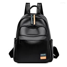 School Bags 2024 Female Solid Colour Leather Backpacks High Quality Ladies Bagpacks Luxury Designer Large Capacity Casual Soft Bag Girls Sac