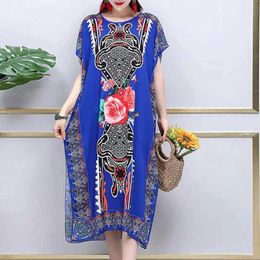 Basic Casual Dresses Leisure and Elegant Ethnic Style Retro Flower Round Neck Sewn Straight Dress Summer Womens Midi Dress Holiday Dress 2024L2405