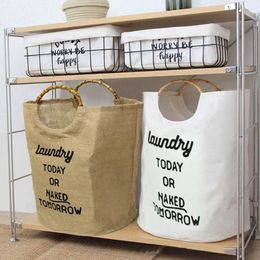 Laundry Bags Foldable Bamboo Handle Storage Basket Large Waterproof Dirty Clothes Bucket Nordic Style Kids Toys For Home