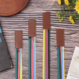 1Pc Artificial Leather Bookmark With Colourful Ribbon Reading Markers Multi Leatherette Practical Books Page Supplies