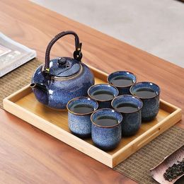 Teaware Sets Large Capacity Teapot Tea Set Household Japanese Simple Kungfu 1 Pot 6 Cups Glazed Ceramic Teacup LE189