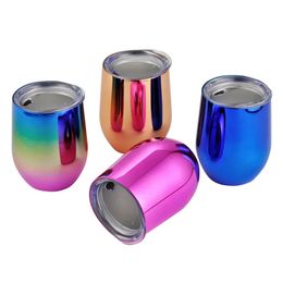 12oz Wine tumbler Stainless Steel Wine Glasses Egg Cups Colourful Stemless Wine Glasses with Lid Shatterproof Vacuum Egg Shape