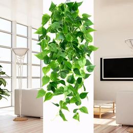 Decorative Flowers Artificial Vines Plants Outdoor Plastic Creeper Green Ivy Wall Hanging Branch For Home Garden Wedding 2024 Decor