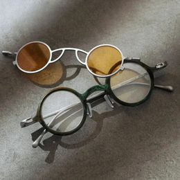 Fashion Futuristic Magnetic Highend Sunglasses Men Women Retro Brass Pure Avantgarde Small Round Frame Sun Glasses 240417