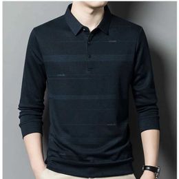 Men's Polos Spring/Summer Mens Zipper Button Solid Letter Printed Long sleeved T-shirt with Polo Bottom Fashion Casual Formal TopL2405