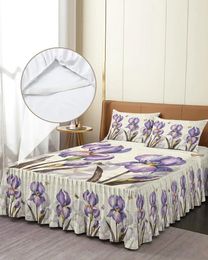 Bed Skirt Vintage Iris Butterfly Rustic Elastic Fitted Bedspread With Pillowcases Mattress Cover Bedding Set Sheet