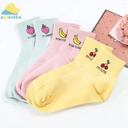 Women Socks 1 Pair Candy Colour Cute Fruit Pattern Kawaii Casual Cotton Ankle Banana/Strawberry/Apple/Pineapple Short