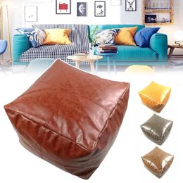 Pillow 30/35/40/45cm Moroccan Artificial PU Leather Pouffe Cover Cowhide Texture Craft Simple Sofa Ottoman Footstool Unstuffed