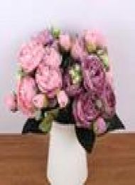 30cm Rose Pink Silk Bouquet Peony Artificial Flowers 5 Big Heads 4 Small Bud Bride Wedding Home Decoration Fake Flowers Faux T19108249071